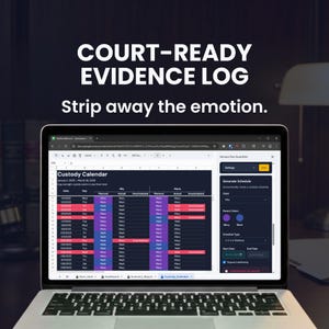 Narcissistisk och konfliktfylld föräldrajournal, app för parallellt föräldraskap, logg över gränsöverträdelser, bevis för familjerätten | Google Sheets
