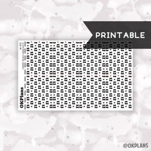 May include: Printable sheet of black and white cherry bow stickers. The sheet is labeled "OKPlans" and "Cherry Bows Underlays W-213".