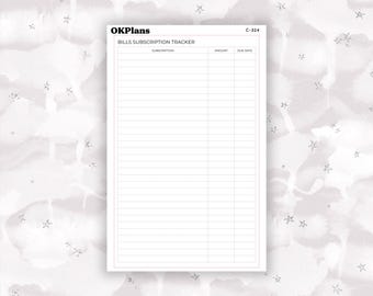 A5 Subscription Tracker Sticker // C-324 // Functional