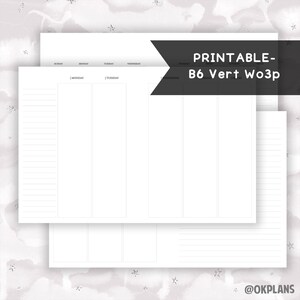 B6 Pionowy planer Wo3p // Pobieranie cyfrowe // Papier do pisania, Szablon notatki do nauki, Robienie notatek z wykładów