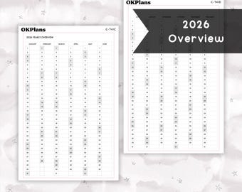 A5 2026 Year Overview Sticker // C-741 // Functional