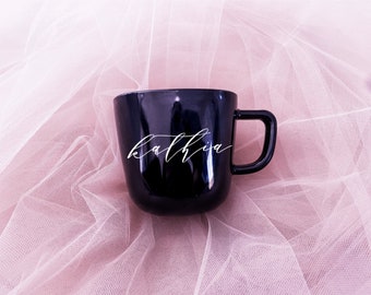 Custom Vinyl or Engraved Black Glass Mug