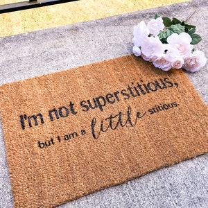 The Office &quot;I&#39;m not superstitious, but I am a little stitious&quot; Custom Door Mat | The Office Door Mat