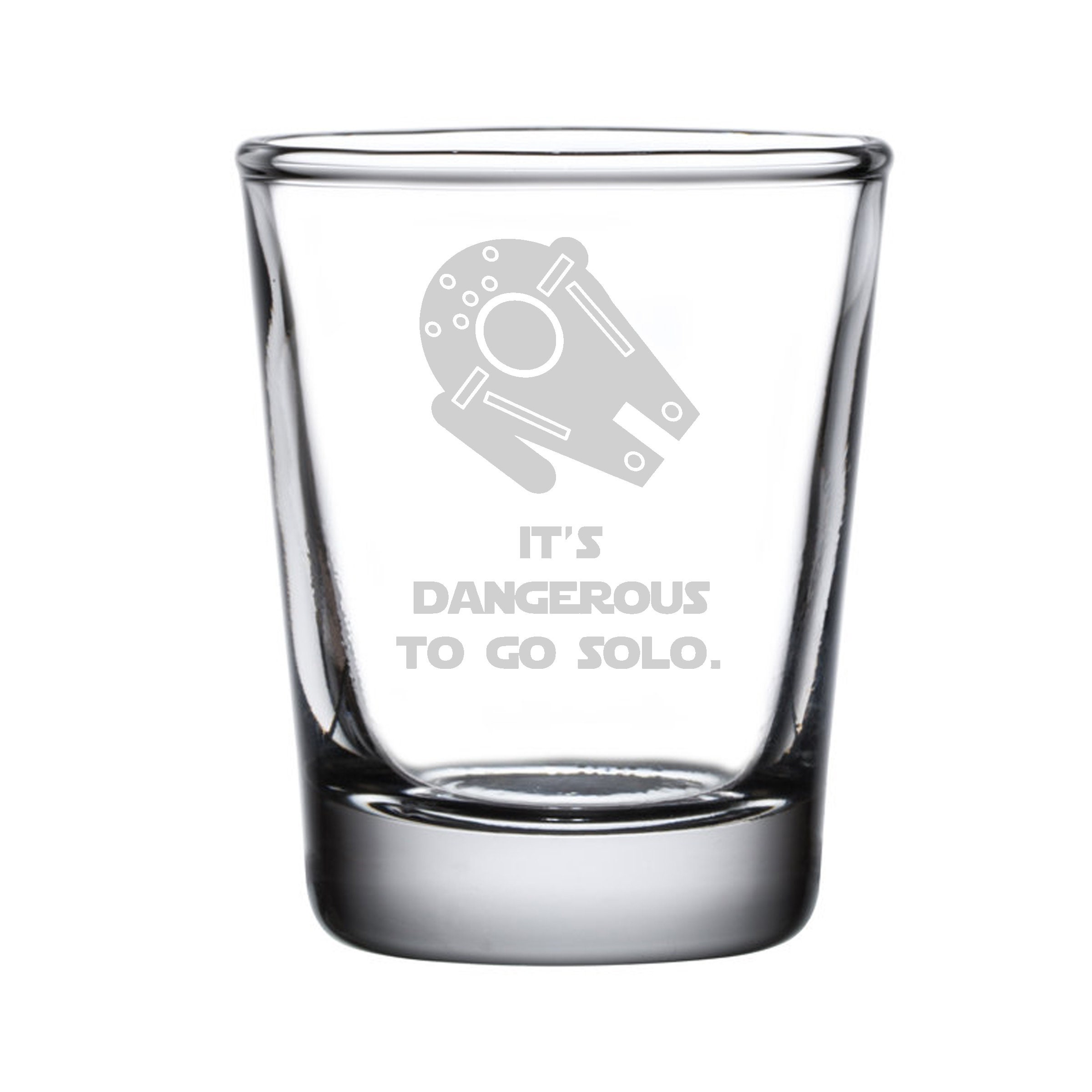 Star Wars Shot Glass Set of Four: Rebel, Pew Pew Pew, Dangerous to Go Solo,  Never Tell Me the Odds Star Wars Shot Glass Fan Gift. 