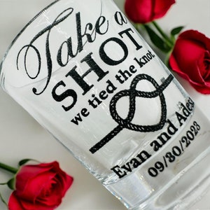 Wedding Shot Glasses Unique Wedding Favors for Guests Bulk Personalized Shot Glasses Wedding Party Take A Shot We Tied The Knot Engraved
