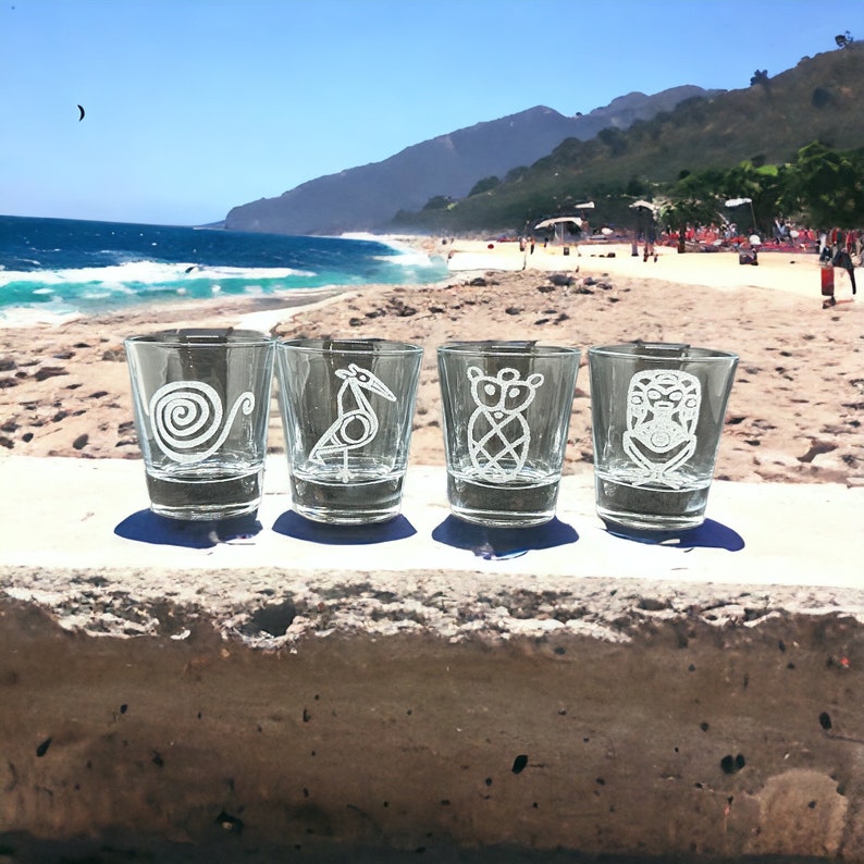 Puerto Rico Rocks Glasses Puerto Rico Shot Glasses Gift Set, Taino Indians Symbols Engraved Set ...