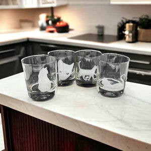 Cute Cats Being Cats Rocks Glasses Set of 4 Engraved Drinking Glasses ...