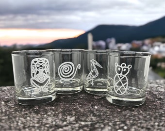 Puerto Rico Gift Rocks Glasses Taino Art Symbols: Taino Baby, Snail, Fertility Woman, Bird. Puerto Rican Gifts, Christmas Gift, Navidad Gift