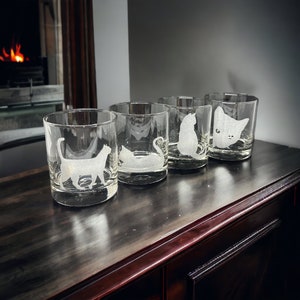 Cute Cats Being Cats Rocks Glasses Set of 4 Engraved Drinking Glasses ...