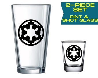 Star Wars Gift Set: Galactic Beer Glass & Star Wars Shot Glass, Engraved Star Wars Gifts for Him, Star Wars Drinking Glass Star Wars Glasses