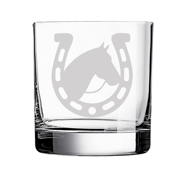 Horse and Horseshoe Vibes Engraved Whiskey Glass Horse Gift, Equine Gift, Horse Rocks, Horse Whiskey Glass, Equestrian Gift, Barn Gift