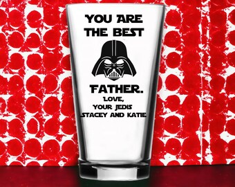 Personalized Father's Day Darth Vader Beer Glass for Dad: You Are The Best Father, ENGRAVED Star Wars Father's Day Gift, Star Wars Gifts