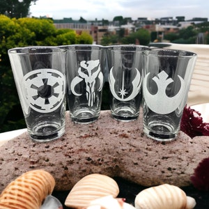 Star Wars Inspired Pint Glass Set of 4 Rebel Alliance, Mandalorian