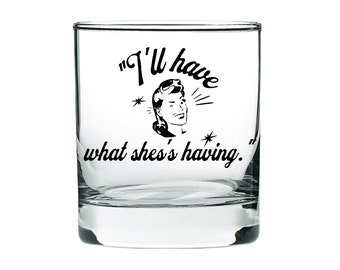 When Harry Met Sally Gift Magical Moments: "I'll Have What She's Having" Permanent Laser Engraved Rock Glass - When Harry Met Sally Edition.