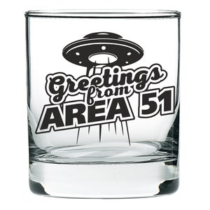 Area 51 UFO Whiskey Glass, Funny Drinking Glass Engraved Barware, Alien Rocks Glass, Funny UFO Gift, Alien Gift, Birthday Gift, Retro Alien