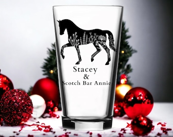 Personalized Horse Gift Drinking Glass, ENGRAVED Horse Pint, Equine Christmas Gift for Horse Lover Horse Decor Horse Beer Glass, Horse Glass