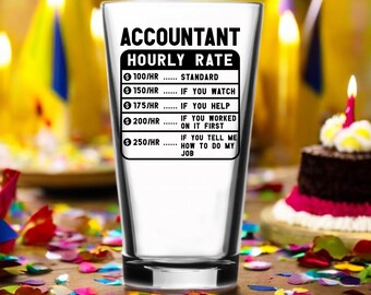 Verre à bière de comptable : verre de pinte gravé taux horaire de comptabilité | Cadeau CPA amusant, parfait pour les collègues de travail, comptable de fin d'études retraite