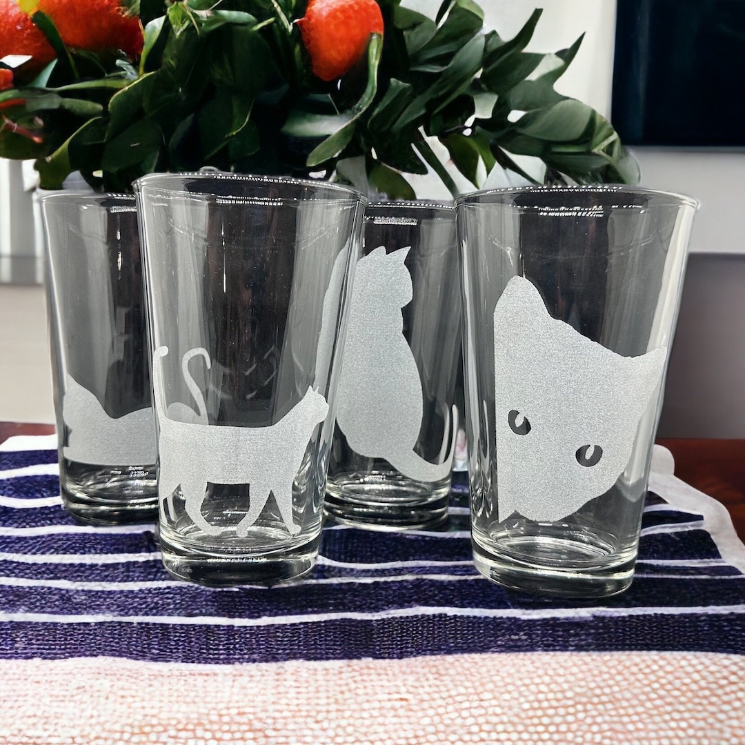 Cute Cats Being Cats Drinking Glasses 4 Engraved 16oz. Pint Glasses