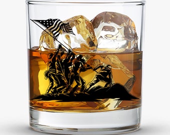 USMC  Whiskey Glass, Engraved Raising The Flag On Iwo Jima Rocks Glass Veteran Gift Marines Gift United States Marine Corp Gift Gift for Him