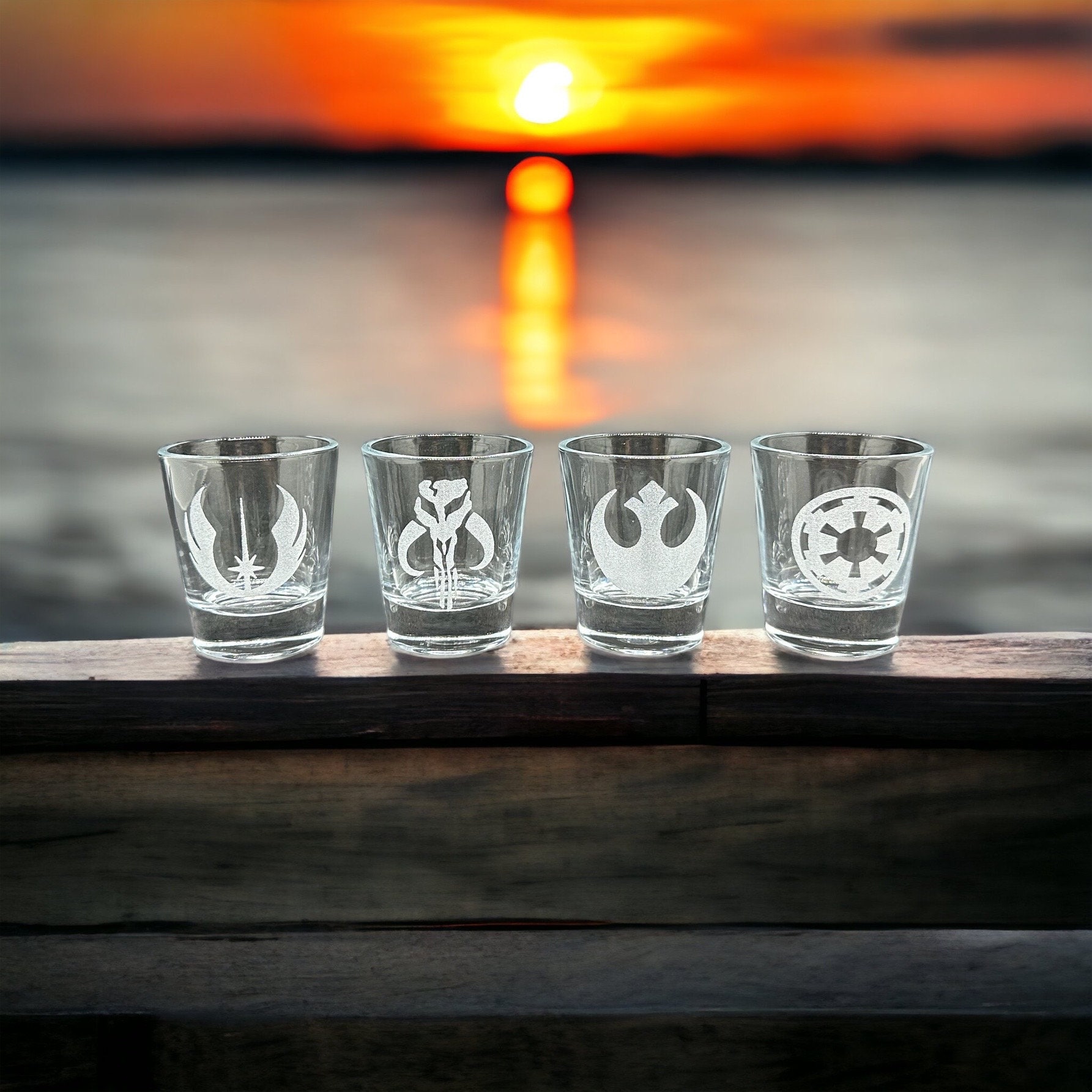Brindle Southern Farms SW Etched Shot Glass Set of 4: sci-fi Space Star Noises Wars Shot Glasses