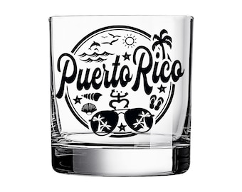 Puerto Rico gift  Rum Whiskey Rocks Glass: Puerto Rico Island Coqui Beach Design, Puerto Rican Gifts Taino Gift, Boricua Gifts, Taino Gifts