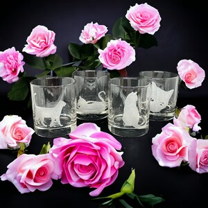 Cute Cats Being Cats Rocks Glasses Set of 4 Engraved 10oz. Whiskey ...
