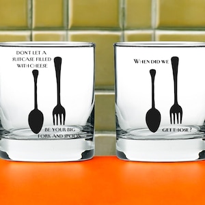 Everybody Loves Raymond Gift Set of 2 Engraved Rocks Glasses Funny TV Show Raymond Sitcom Gifts Big Fork and Spoon Frank Quote, Unique Gift