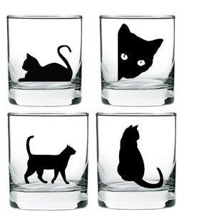 Cute Cats Being Cats Rocks Glasses Set of 4 Engraved 10oz. - Etsy