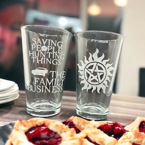 Supernatural gift SPN Fan Gift Set Anti-Possession, Hunting People Saving Things Engraved Drinking Glasses, Supernatural Christmas Gift