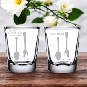 Everybody Loves Raymond Gift Set of 2 Engraved Shot Glasses Funny TV Show Raymond Sitcom Gifts Big Fork and Spoon Marie Quote, Unique Gift