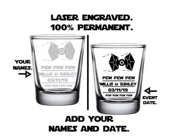 Pew Pew Pew Wedding Shot Glasses Unique Wedding Favors for Guests in Bulk Personalized Shot Glasses Wedding Party Gift. Star Wars Wedding.