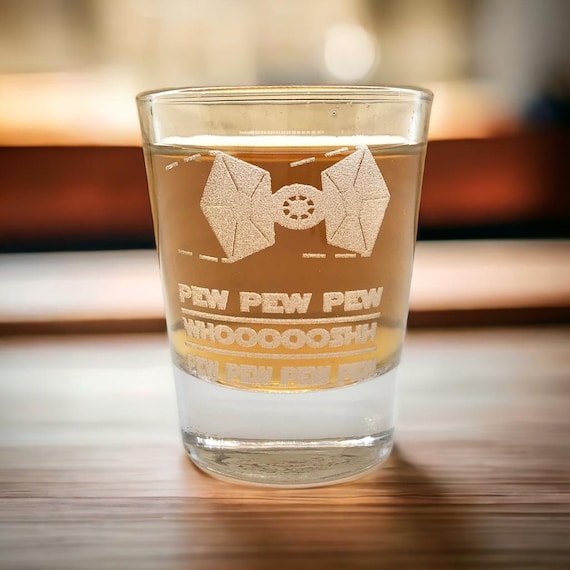 Star Wars Shot Glass Set of Four: Rebel, Pew Pew Pew, Dangerous to Go Solo,  Never Tell Me the Odds Star Wars Shot Glass Fan Gift. 