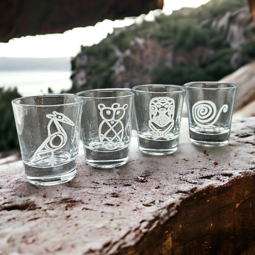 Puerto Rico Rocks Glasses Puerto Rico Shot Glasses Gift Set, Taino Indians Symbols Engraved Set ...