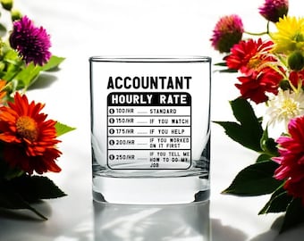 Taux horaire d'un comptable Rocks Glass | Cadeau CPA amusant, gravé 10 oz. Verre, parfait pour les collègues et l'obtention du diplôme, cadeau de retraite pour comptable