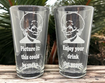 Golden Girls Glasses - Etched Pint Glass Set of TWO Sophia Petrillo & her wild sayings. Golden Girls fan gift  golden girls mug