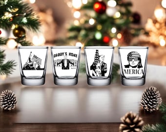 Lot de 4 verres à liqueur d'atout : cadeau d'atout personnalisé gravé, cadeau de fête des pères président Trump rigolo ou cadeaux d'atout pour papa