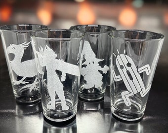 Final Fantasy Gift Set of 4 Pint Glasses: Engraved Vivi, Cactuar,  Cloud, Chocobo beer glass for dad, Final Fantasy Gifts for Him for Gamer