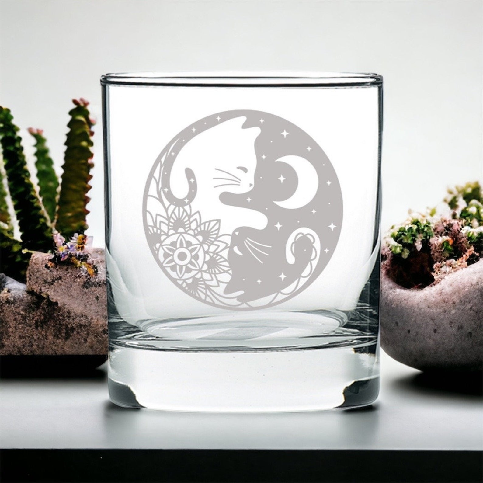 Cute Cats Ying and Yang Being Cats Rocks Glass. Permanent Laser ...