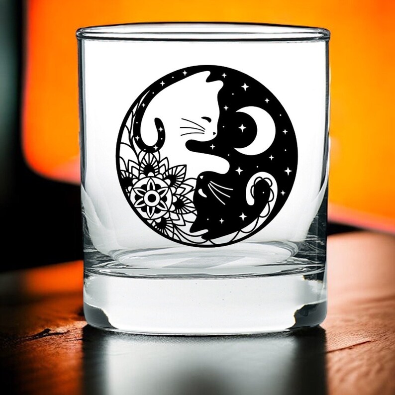 Cute Cats Ying and Yang Being Cats Rocks Glass. Permanent Laser ...