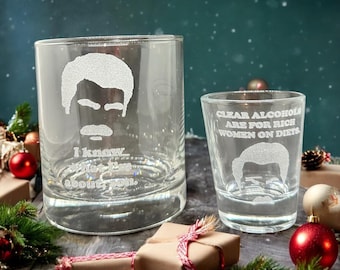 Ron Swanson Rocks Glass & Shot Glass Set: Parks and Rec Fan Gift Engraved Swanson Whiskey Glass. Ron Swanson Gift for Him, Clear Alcohols