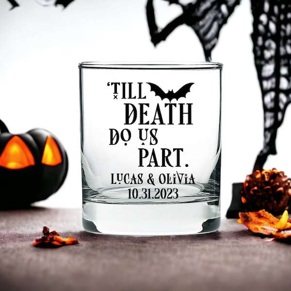 Halloween Wedding Gift Till Death Do Us Part Toasting Glasses, Gift for Couple, Anniversary Gift Halloween Personalized Engagement Gift Fall