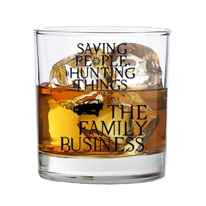 Supernatural Gift SPN Rocks Glass Whiskey Glass Inspired By Supernatural Gift Birthday Gift For Him Saving People Hunting Things