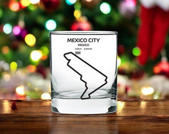 Verre à whisky du circuit de Mexico, cadeaux de Formule 1, GRAVÉ Cadeaux de circuit de course de F1 Cadeau de Noël pour lui d'anniversaire Cadeaux du Grand Prix