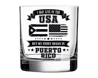 Puerto Rico Gift Rocks Glass: I May Live In the US But My Story Began In Puerto Rico, Puerto Rican Gifts July 4th of July Gifts, Taino Gift