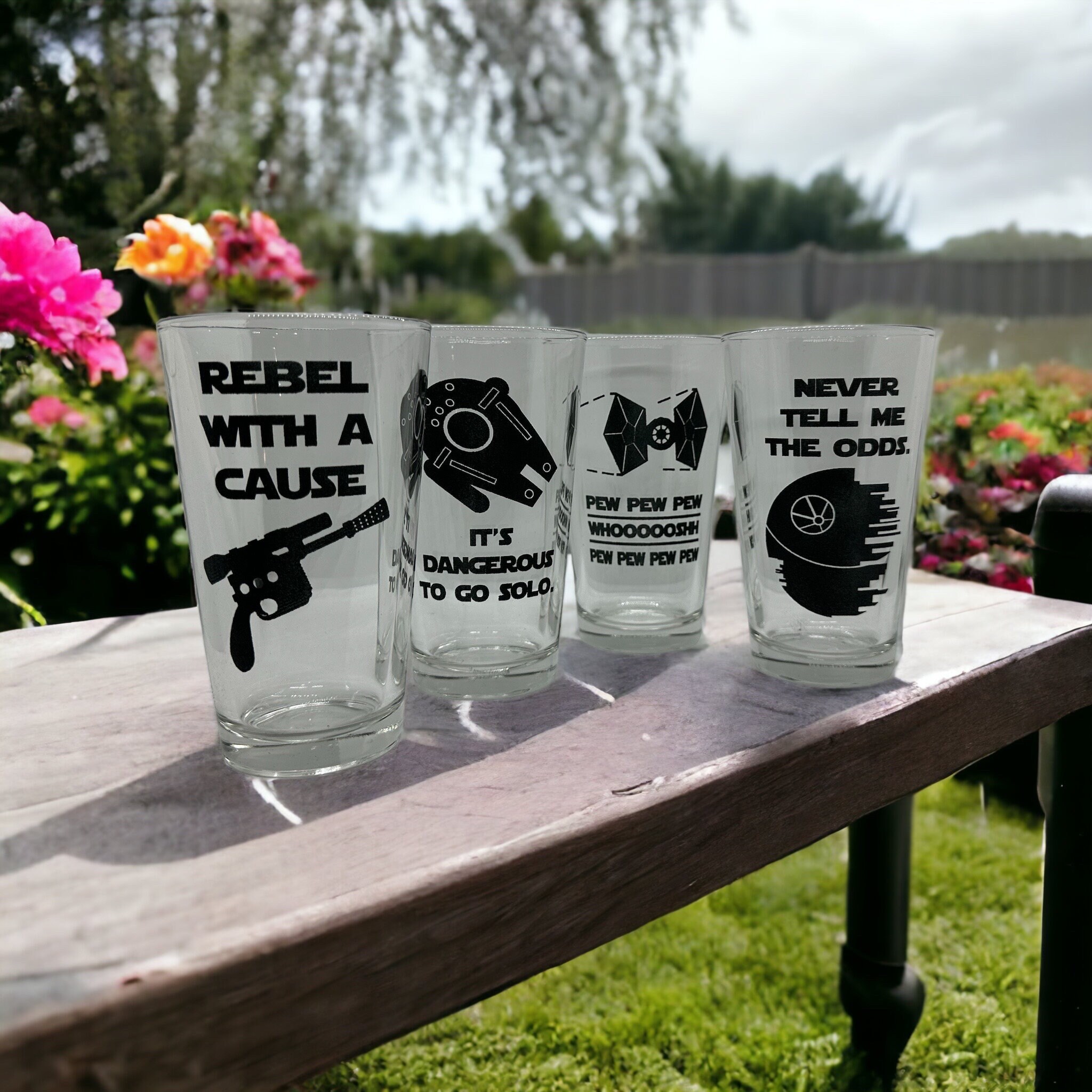 Jedi PINT Glass Set of 4: Rebel Pew pew pew Dangerous to go 