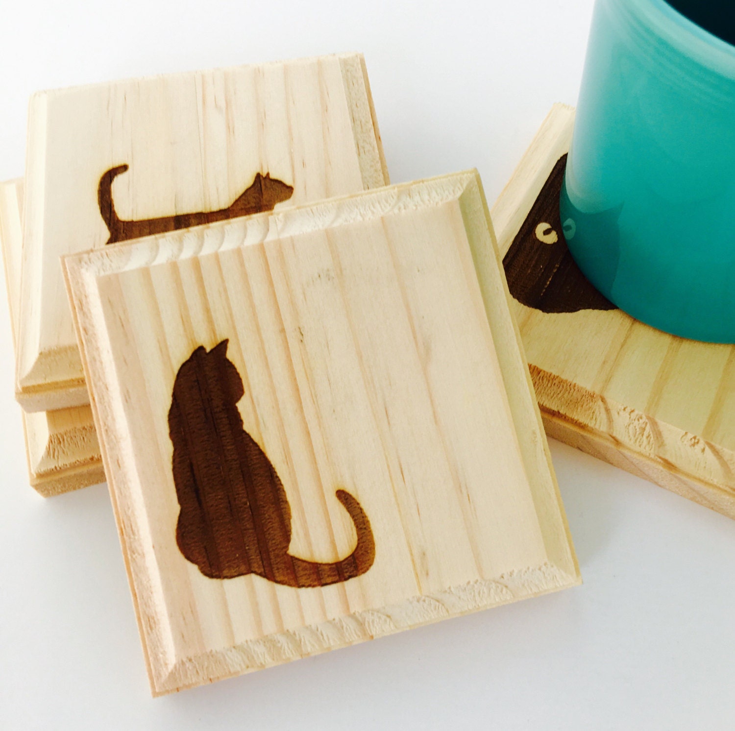 Zig Zag' - Personalized Cat Coasters (Set of 4)