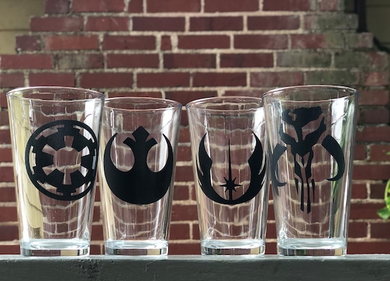 Star Wars Inspired Pint Glass Set of 4 Rebel Alliance, Mandalorian, Jedi  Order, Galactic Empire. Star Wars Gift Beer Glass Drinking Glasses 