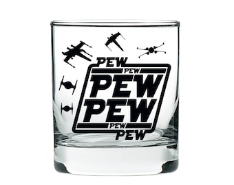 Pew Pew Pew Star Wars Whiskey Glass: Engraved Star Wars gift, Gift for Him, Birthday Gift for Him, Star War Decor, Star Wars Glasses