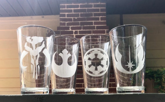 Star Wars Inspired Pint Glass Set of 4 Rebel Alliance, Mandalorian, Jedi  Order, Galactic Empire. Star Wars Gift Beer Glass Drinking Glasses 