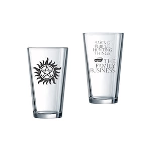 Supernatural Gift SPN Set Anti-Possession and Hunting People Saving Things Engraved Drinking Glass Set of two: SPN Fan Gift Diamond Black